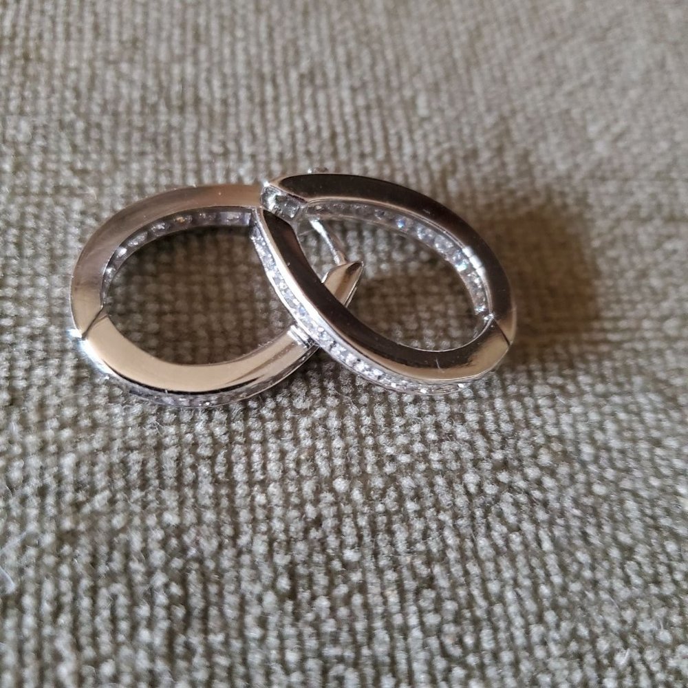 White Gold plated Sterling Silver CZ hoop Earrings